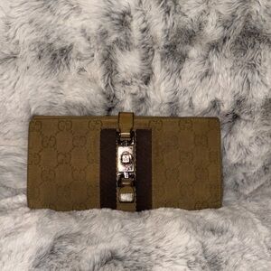 Gucci Brown Monogram Wallet with Silver Buckle